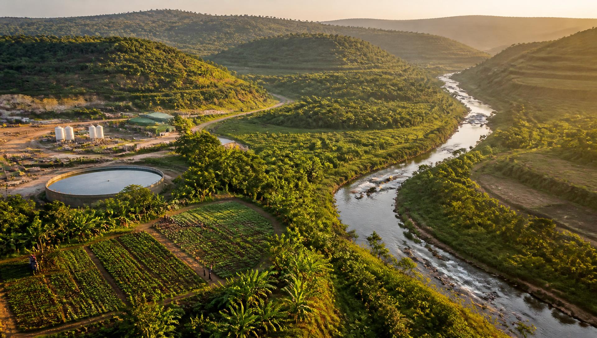 Communauté locale et paysage reboisé à proximité d'un site minier en RDC