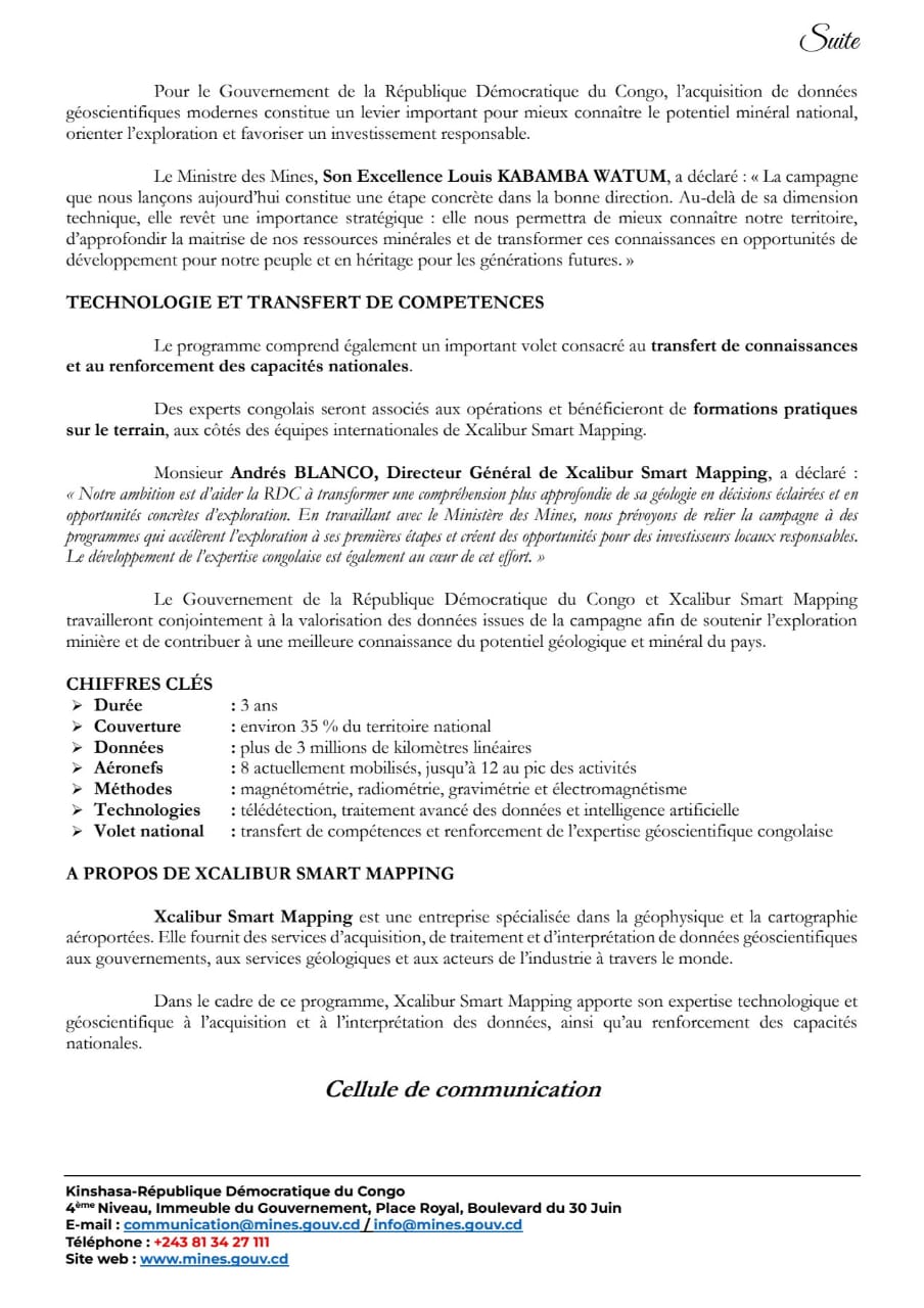 Lancement d’un vaste programme de cartographie Géophysique Aéroportée et Géologique
